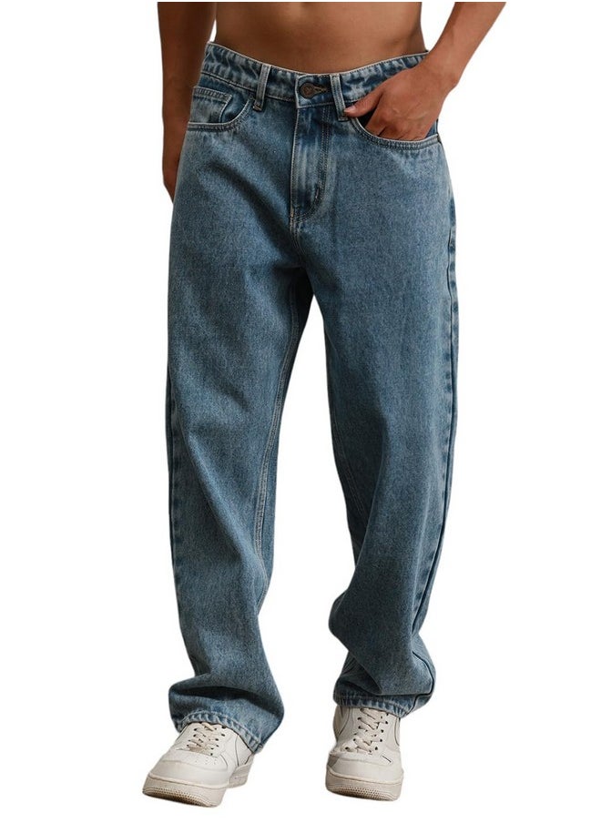 Hubberholme - Hubberholme Men Blue Cotton Relaxed Fit Mid-Rise Solid Jeans - Image 1