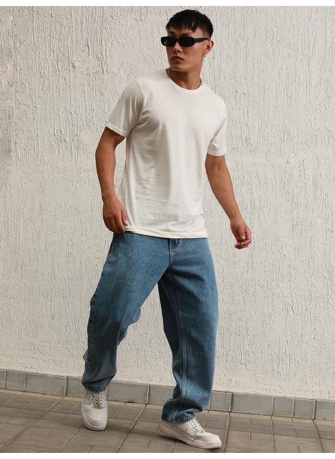 Hubberholme - Hubberholme Men Blue Cotton Relaxed Fit Mid-Rise Solid Jeans - Image 1