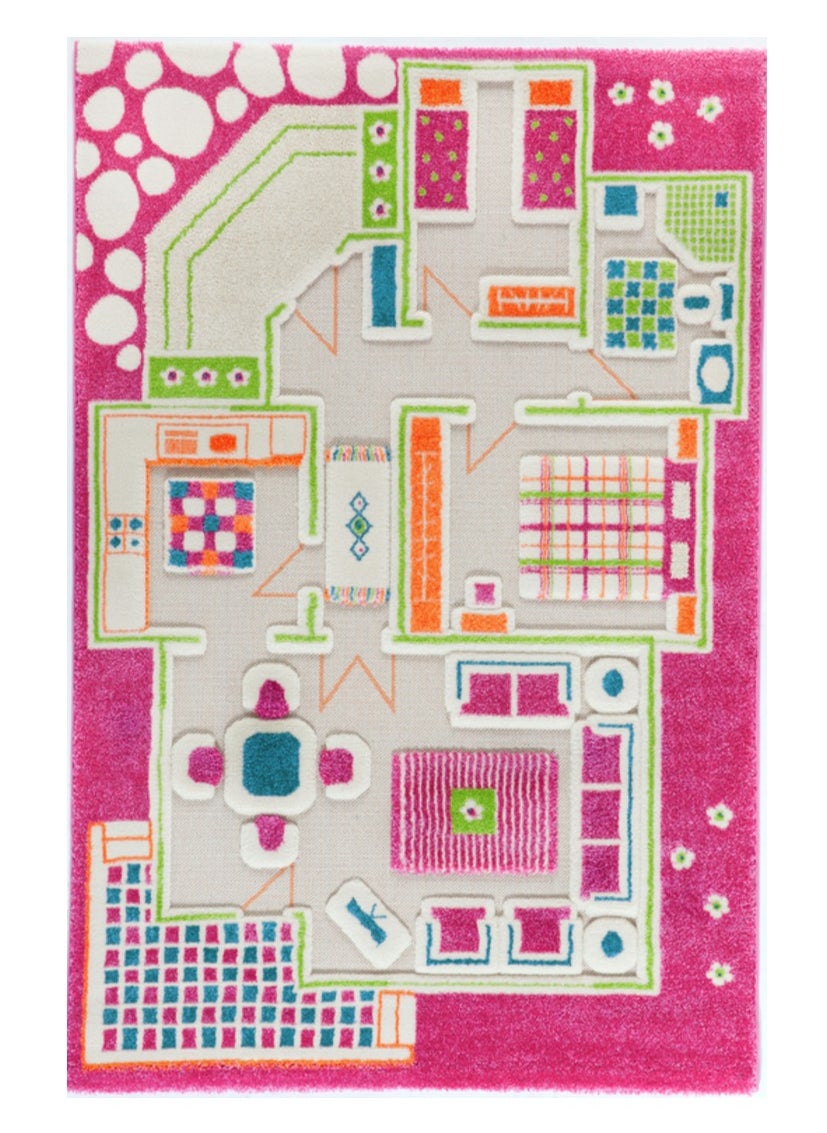 IVI 3D Play Carpet Playhouse | Playmat for Baby, Infants, Kids, Toddlers | Rug for Bedroom, Living Room, Nursery | Soft | Foldable | Portable | Non Toxic | Pink | 59" x 39" 