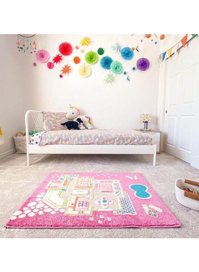 IVI 3D Play Carpet Playhouse - Medium | Pink | Activity Playmat for Kids & Children | Bedroom, Living Room, Nursery Rug | Polypropylene | Foldable | 150 cm x 100 cm - Image 1