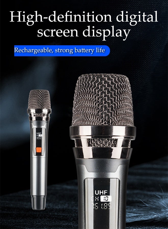 DUNISO Wireless Microphone Set,Metal Dual Professional UHF Cordless Dynamic Mic,Universal Portable Handheld Dynamic Microphone with Rechargeable Receiver,Plug and Play,Shockproof and Durable,for Amplifier, PA System, Singing Karaoke Machine - Image 4