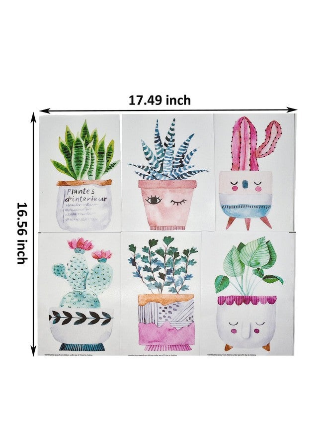 Maydahui 6 Sheets Cute Cactus Potted Plants Wall Stickers Succulent Plant Wall Decals Retro Lovely Green Wall Decor Peel and Stick for Kids Bedroom Nursery Living Room - Image 4