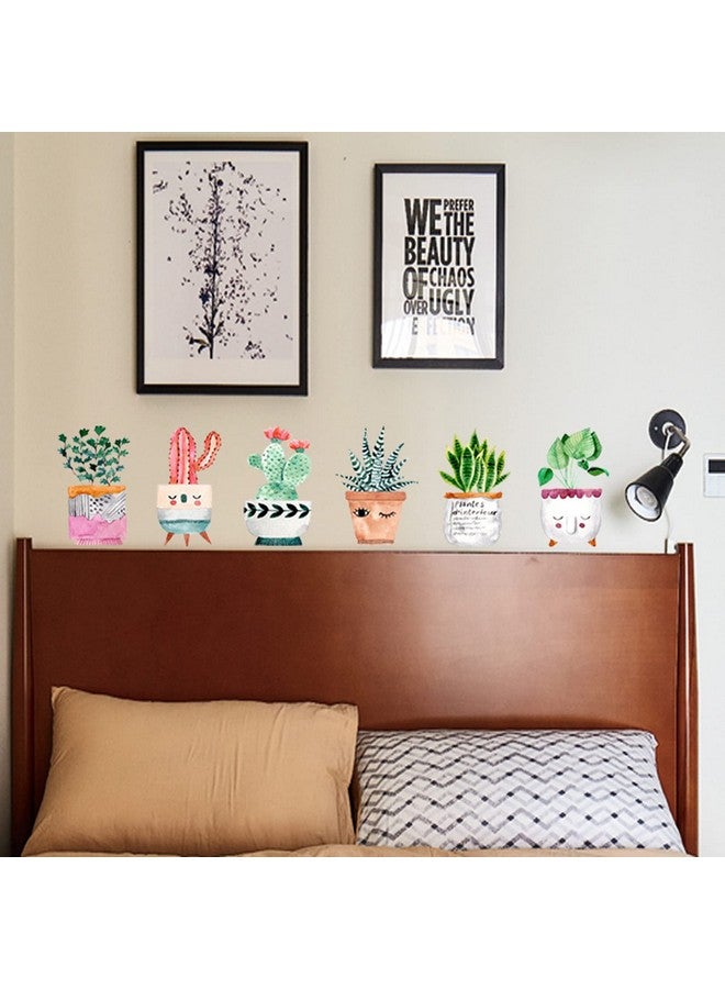 Maydahui 6 Sheets Cute Cactus Potted Plants Wall Stickers Succulent Plant Wall Decals Retro Lovely Green Wall Decor Peel and Stick for Kids Bedroom Nursery Living Room - Image 3