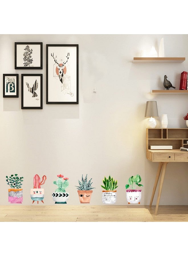 Maydahui 6 Sheets Cute Cactus Potted Plants Wall Stickers Succulent Plant Wall Decals Retro Lovely Green Wall Decor Peel and Stick for Kids Bedroom Nursery Living Room - Image 5