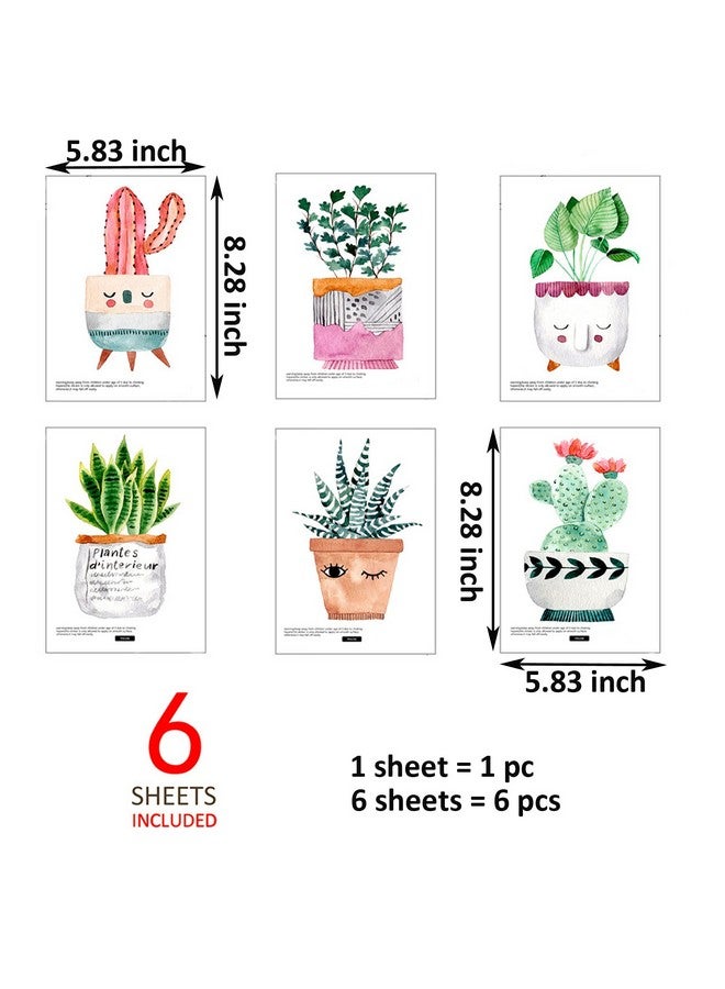 Maydahui 6 Sheets Cute Cactus Potted Plants Wall Stickers Succulent Plant Wall Decals Retro Lovely Green Wall Decor Peel and Stick for Kids Bedroom Nursery Living Room - Image 2