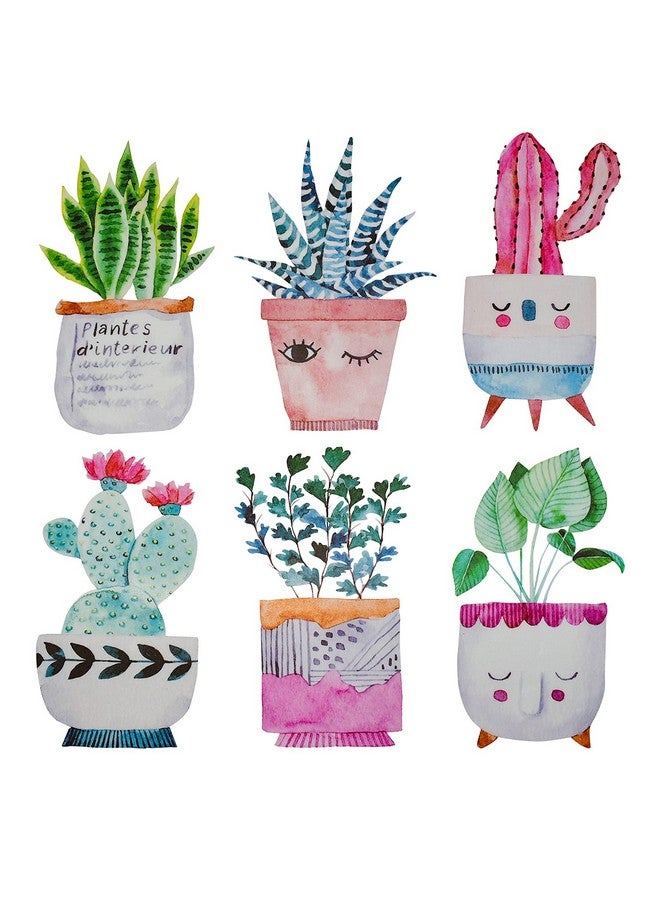 Maydahui 6 Sheets Cute Cactus Potted Plants Wall Stickers Succulent Plant Wall Decals Retro Lovely Green Wall Decor Peel and Stick for Kids Bedroom Nursery Living Room - Image 1