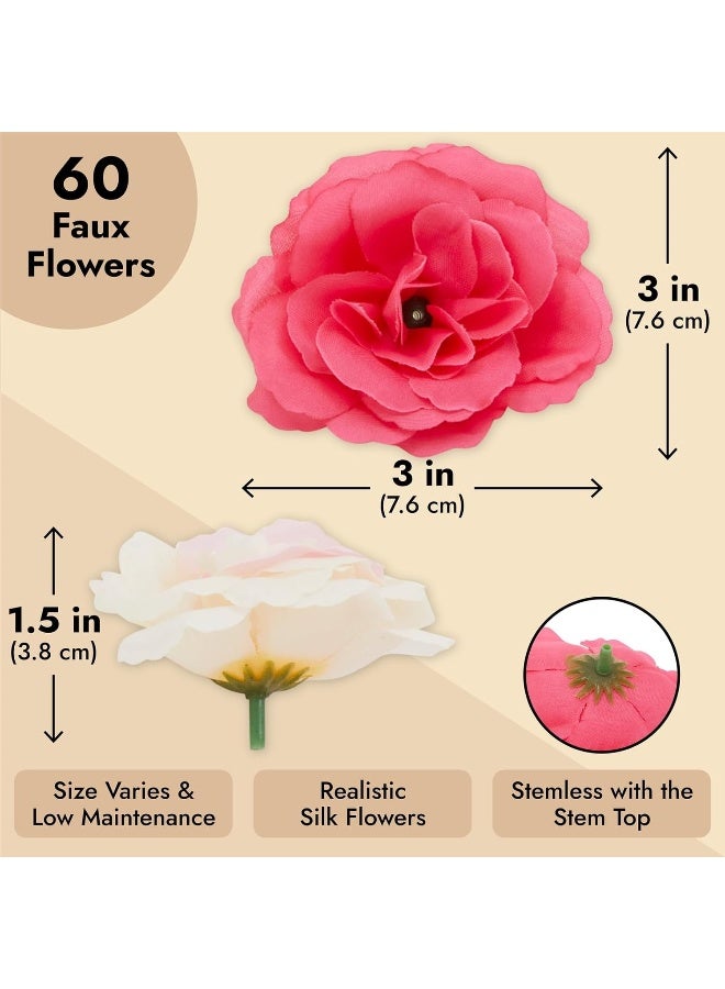 Juvale Silk Artificial Flowers for Decoration 60Pack Mini 3 in Heads 6 Colors Reusable Artificial Roses Foam Flowers for Crafts Wedding Decor - Image 2
