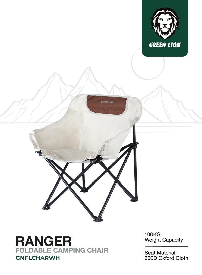 GREEN LION Ranger Foldable Camping Friendly Chair with Side Storage Bag / Steel Frame Material / 600D Oxford Cloth Seat Material / Non-Slip Base / Carry Handle / X-Structure Frame / Lightweight Design - White - Image 1