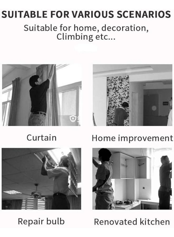 3 Steps Foldable Ladder Household Indoor Kitchen Living Room Portable Step Stool (White & Black) - Image 5