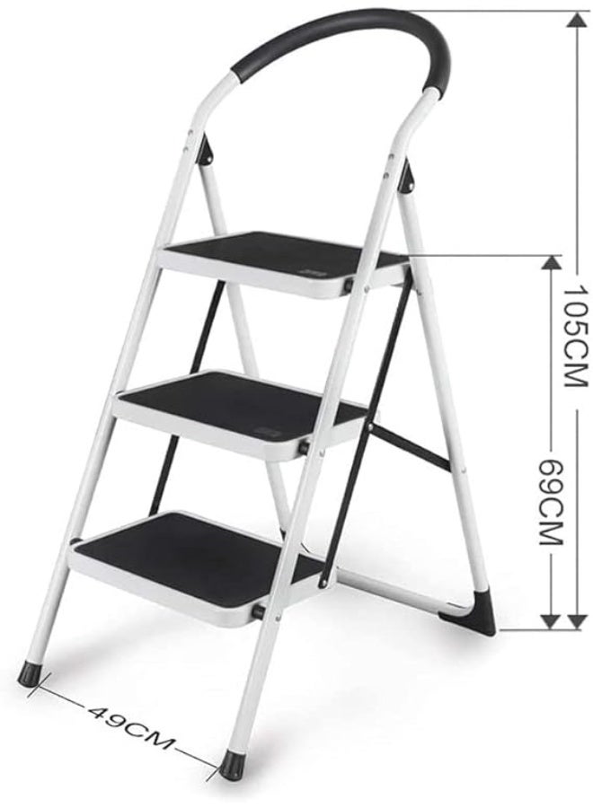 3 Steps Foldable Ladder Household Indoor Kitchen Living Room Portable Step Stool (White & Black) - Image 2
