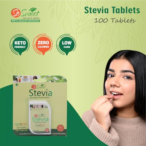 So Sweet Stevia Tablets, 100 Sugar-Free Natural Zero-Calorie Sweetener, Pack of 2 (100 Tablets Each), Ideal for Diabetics, Keto Friendly, Convenient for Healthy Sweetening of Drinks - Image 4