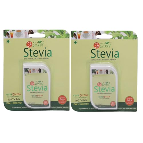 So Sweet Stevia Tablets, 100 Sugar-Free Natural Zero-Calorie Sweetener, Pack of 2 (100 Tablets Each), Ideal for Diabetics, Keto Friendly, Convenient for Healthy Sweetening of Drinks - Image 1