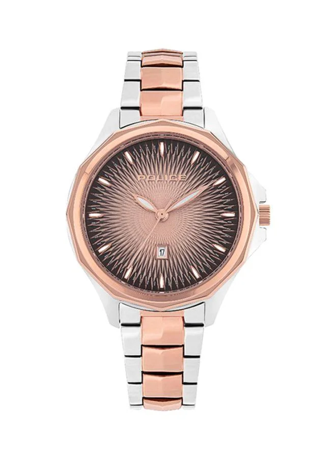 بوليس POLICE Korana Women's Analog Quartz Watch with Beige Dial and Silver and Gold Plated Stainless Steel Bracelet