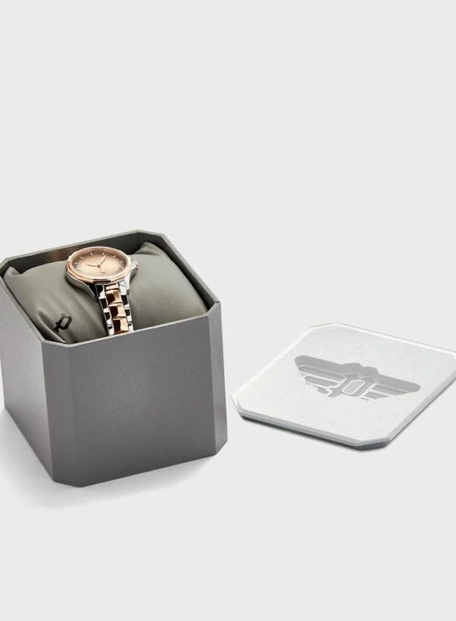 POLICE POLICE Korana Women's Analog Quartz Watch with Beige Dial and Silver and Gold Plated Stainless Steel Bracelet