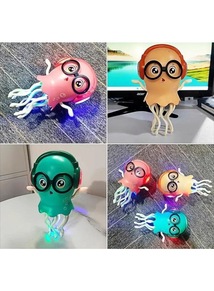 لعبة أخطبوط راقص للأطفال، لعبة قنديل بحر كهربائية زاحفة مع ضوء وموسيقى، مضيئة ومتحركة، هدية عيد ميلاد للأولاد والبنات اورانج - Image 3