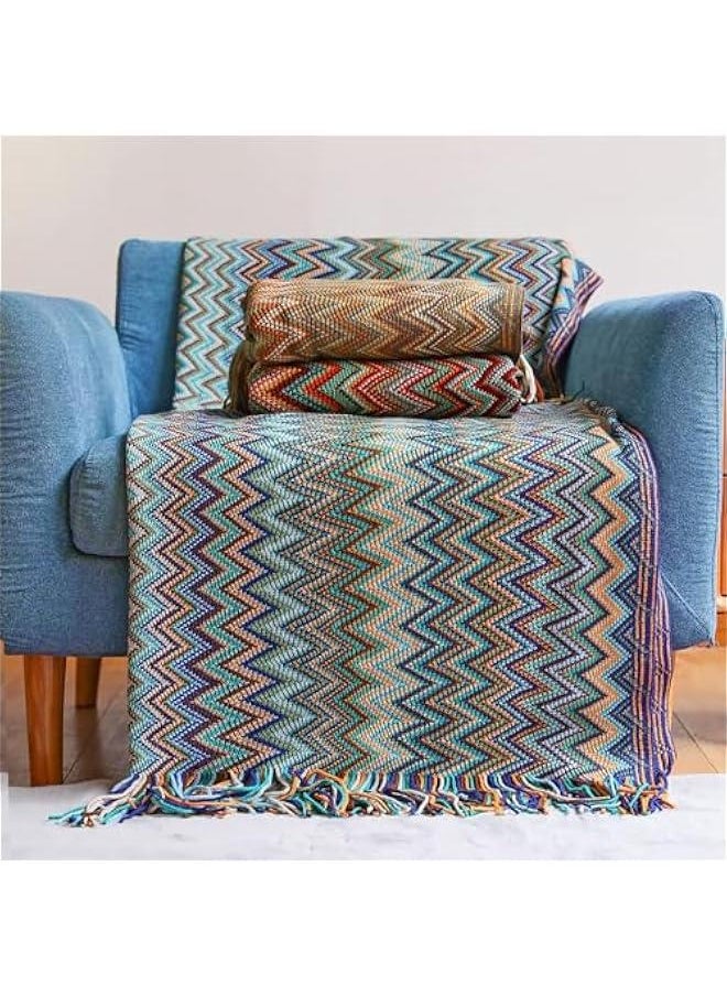 HOOKOR Bohemian Boho Throw Blankets, Knitted with Tassel, Outdoor Reversible Soft Cozy Lightweight Throw Blankets, Couch Bed Sofa Decorative Throw Blanket (BlUE, 127x152CM)  - Image 2