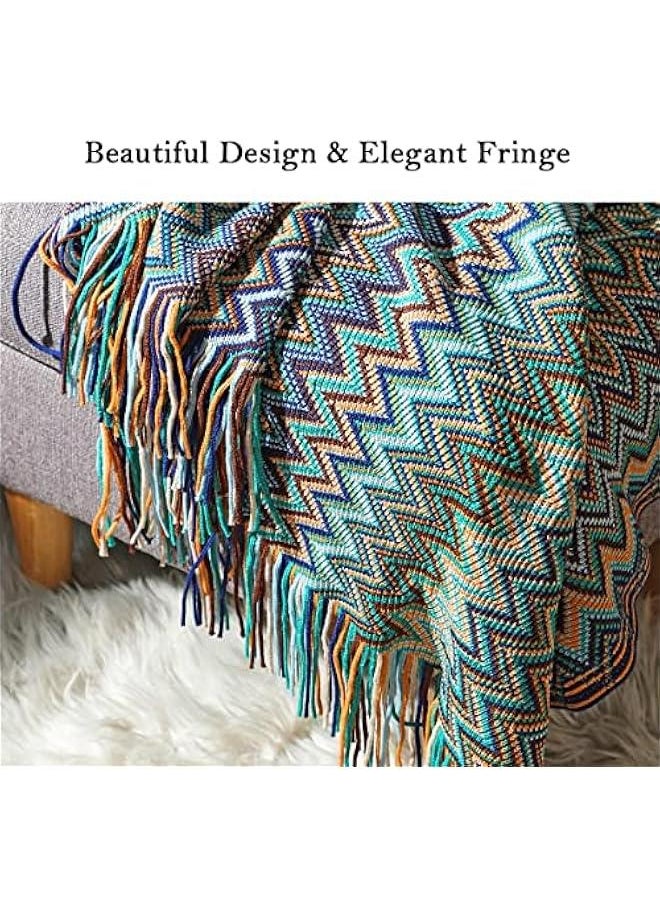 HOOKOR Bohemian Boho Throw Blankets, Knitted with Tassel, Outdoor Reversible Soft Cozy Lightweight Throw Blankets, Couch Bed Sofa Decorative Throw Blanket (BlUE, 127x152CM)  - Image 4