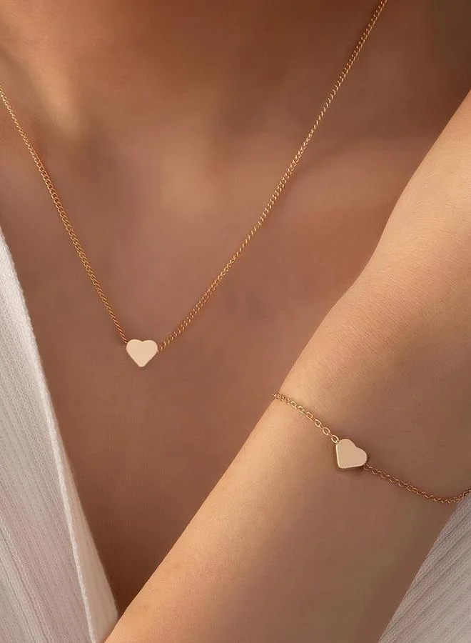 Take Two Gold Heart Chain Necklace And Bracelet Set