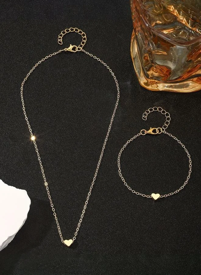 Take Two Gold Heart Chain Necklace And Bracelet Set