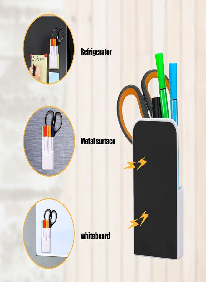 NQEUEPN 2pcs Magnetic Pen Holders for Fridge, Strong Magnet Marker Holder Organizer Dry Erase Pencil Holder for Refrigerator Whiteboard Locker School Home Office Supplies (White) - Image 4