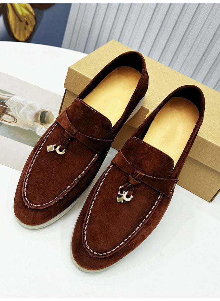 Suede Loafers Men Fashion Design Flats Summer Walk Loafers Genuine Leather Slip On Round Toe Soft Flats Casual Shoes Size 46 - Image 5