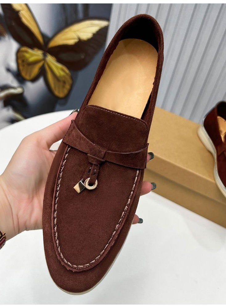 Suede Loafers Men Fashion Design Flats Summer Walk Loafers Genuine Leather Slip On Round Toe Soft Flats Casual Shoes Size 46 - Image 3