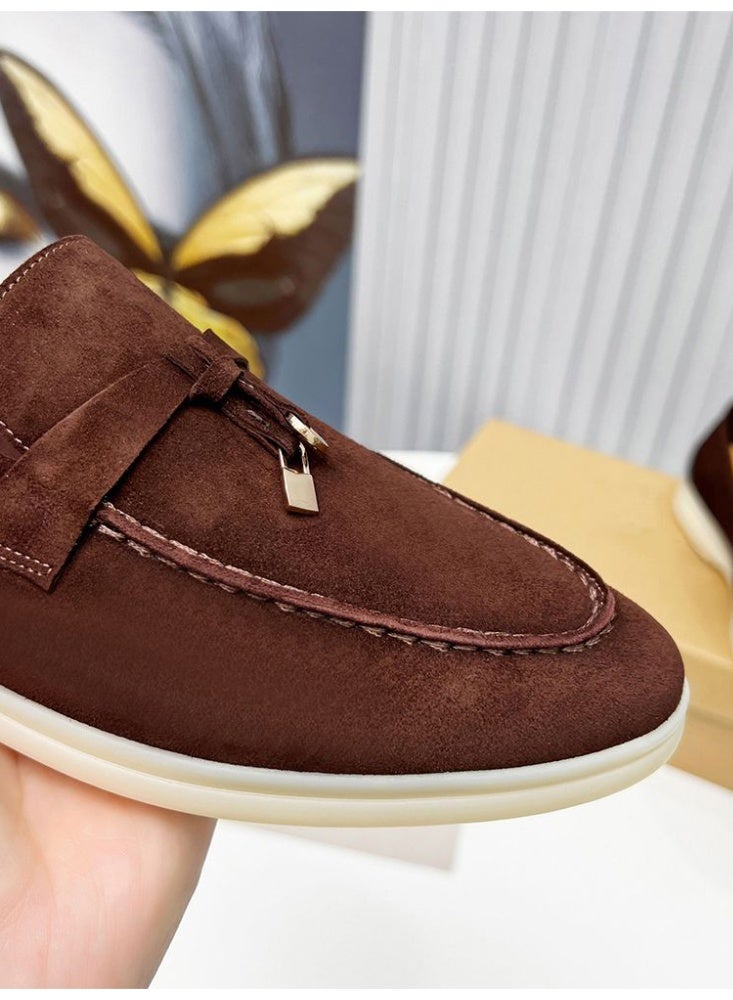 Suede Loafers Men Fashion Design Flats Summer Walk Loafers Genuine Leather Slip On Round Toe Soft Flats Casual Shoes Size 46 - Image 2