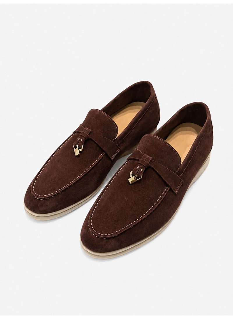Suede Loafers Men Fashion Design Flats Summer Walk Loafers Genuine Leather Slip On Round Toe Soft Flats Casual Shoes Size 46 - Image 1