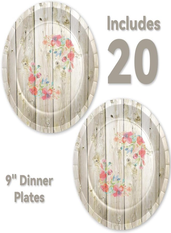 Stonehouse Collection | Rustic Paper Plates and Napkins Set | 20 9" Plates & 20 Napkins | 40 PCS Total | Disposable Wedding Plates (Floral Barnwood) - Image 2