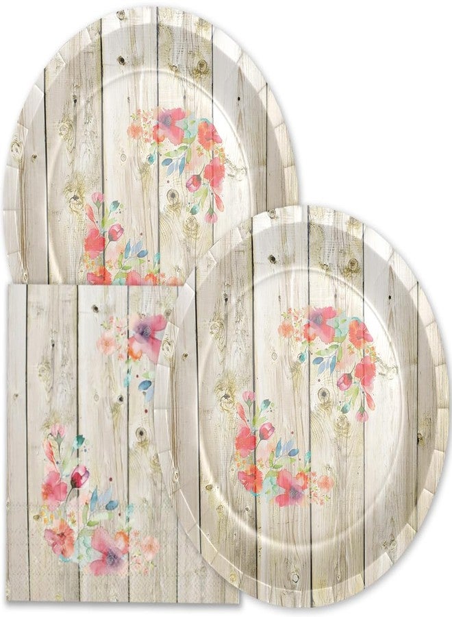 Stonehouse Collection | Rustic Paper Plates and Napkins Set | 20 9" Plates & 20 Napkins | 40 PCS Total | Disposable Wedding Plates (Floral Barnwood) - Image 1
