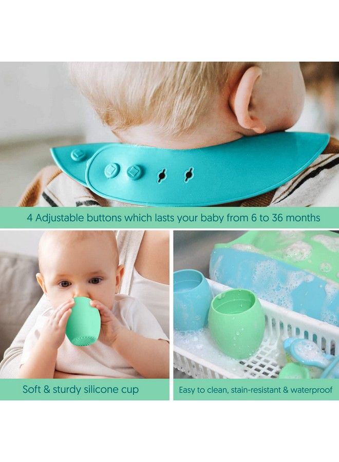 SPERRIC Baby Silicone Feeding Set Baby Led Weaning Utensils Silicone Bibs Infant Feeding Cups For Boys Girls & Toddlers Smooth Waterproof Material For Practical Eating Set Of 8 - Image 4