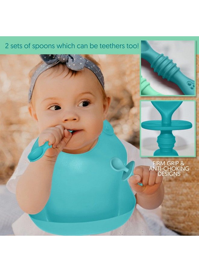 SPERRIC Baby Silicone Feeding Set Baby Led Weaning Utensils Silicone Bibs Infant Feeding Cups For Boys Girls & Toddlers Smooth Waterproof Material For Practical Eating Set Of 8 - Image 3