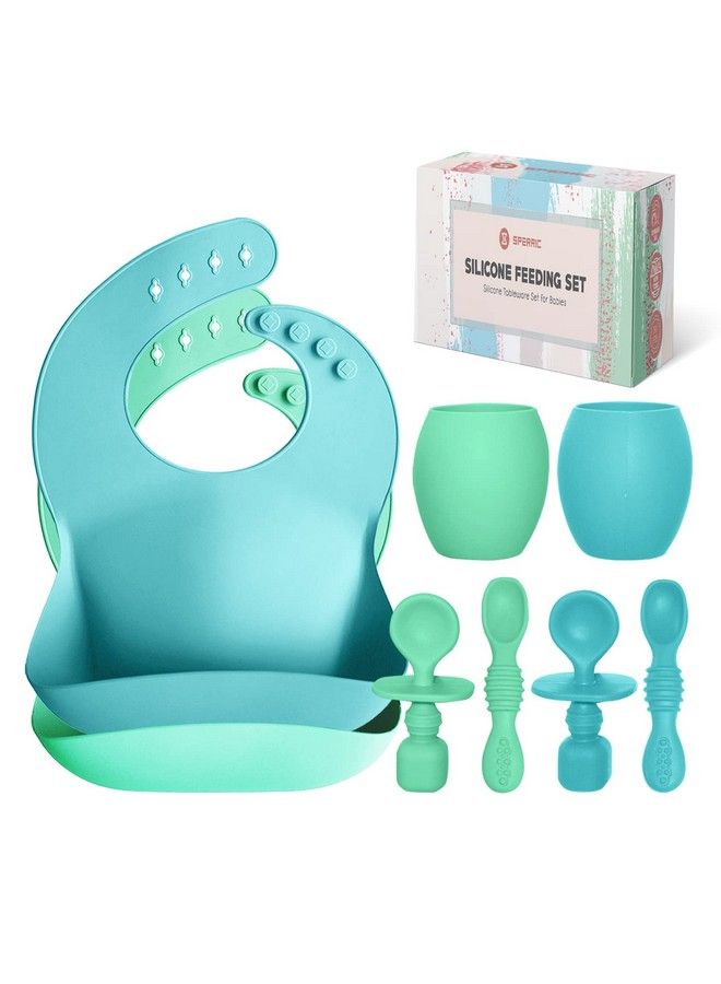 SPERRIC Baby Silicone Feeding Set Baby Led Weaning Utensils Silicone Bibs Infant Feeding Cups For Boys Girls & Toddlers Smooth Waterproof Material For Practical Eating Set Of 8 - Image 2