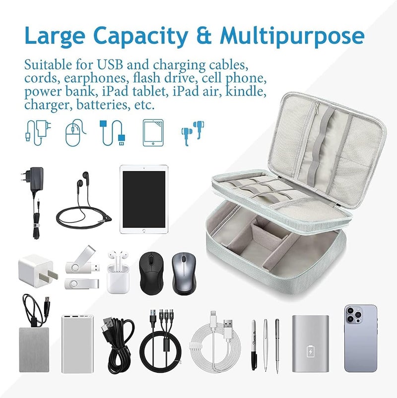 KASTWAVE Travel Electronics Organizer, Double Layer Waterproof Cable Organiser Bag for Electronic Accessories, Universal Carry Bag for Charger, Phone, Hard Drive, Cord, Tablet (Grey) - Image 5