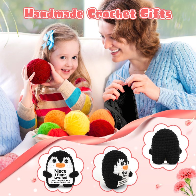CryCarrot Mini Funny Niece Gifts from Auntie Aunt Uncle, Handmade Crochet Penguin Valentines Day Birthday Gifts for Niece Teen Adult, I Love You Niece Emotional Cute Decor - Image 3