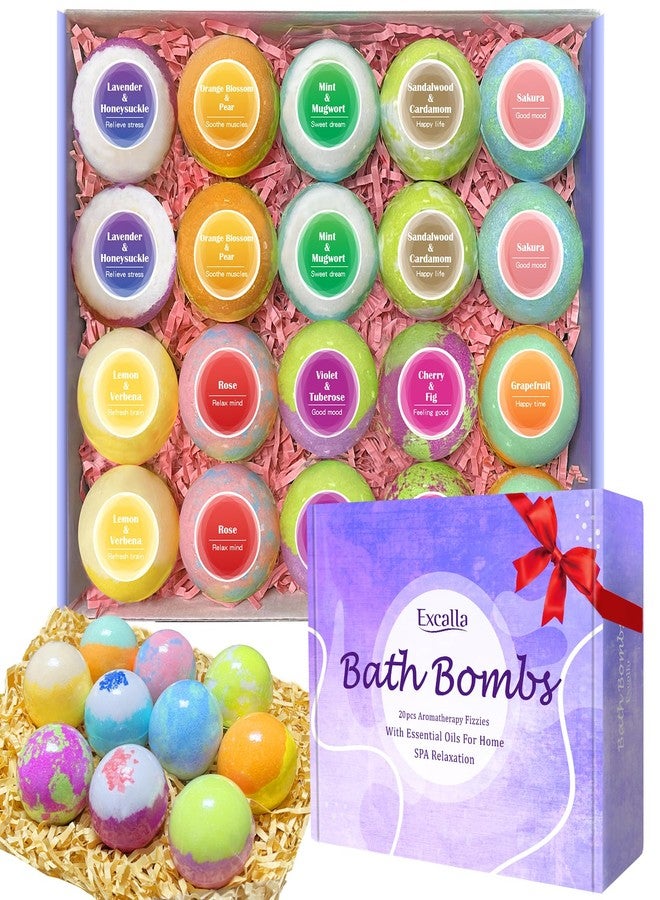 Excalla Bath Bombs for Women, 20 Pcs Handmade Bubble Bathbombs Gift Set, Shea & Coco Butter Dry Skin Moisturize, SPA Relaxing Gifts for Women & Men, Her, Girls, Wife, Birthday (Package May Vary) - Image 1