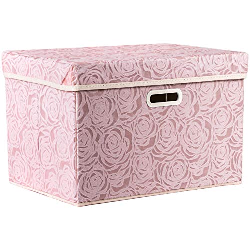 PRANDOM Larger Collapsible Storage Bin with Lid [1-Pack] Fabric Decorative Storage Box Cube Organizer Container Baskes with Handles Divider for Bedroom Closet Living Room Pink 17.7x11.8x11.8 Inch - Image 1