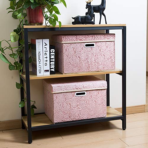 PRANDOM Larger Collapsible Storage Bin with Lid [1-Pack] Fabric Decorative Storage Box Cube Organizer Container Baskes with Handles Divider for Bedroom Closet Living Room Pink 17.7x11.8x11.8 Inch - Image 4