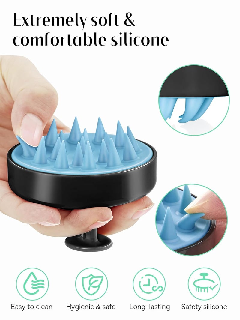 HEETA Scalp Massager Hair Growth, Soft Silicone Scalp Scrubber Shampoo Brush for Exfoliation, Dandruff Removal Head Massage Stress Relax, Wet & Dry Use for Thick Thin Curly Hair Care, Black Blue - Image 3