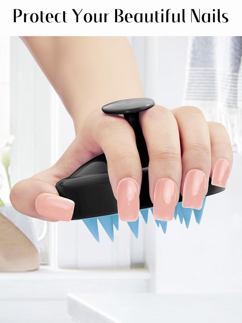 HEETA Scalp Massager Hair Growth, Soft Silicone Scalp Scrubber Shampoo Brush for Exfoliation, Dandruff Removal Head Massage Stress Relax, Wet & Dry Use for Thick Thin Curly Hair Care, Black Blue - Image 4