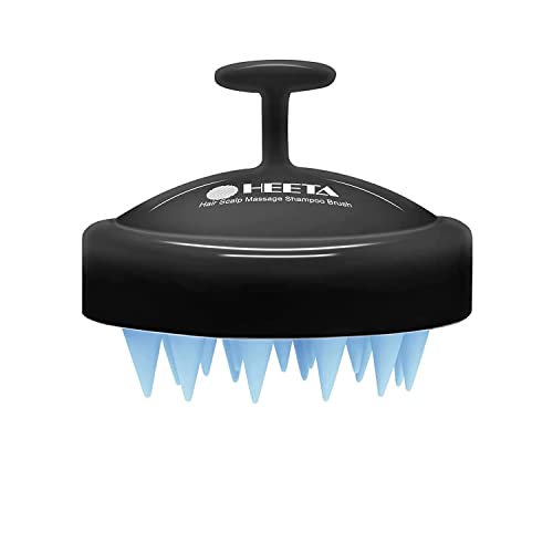 HEETA Scalp Massager Hair Growth, Soft Silicone Scalp Scrubber Shampoo Brush for Exfoliation, Dandruff Removal Head Massage Stress Relax, Wet & Dry Use for Thick Thin Curly Hair Care, Black Blue - Image 1