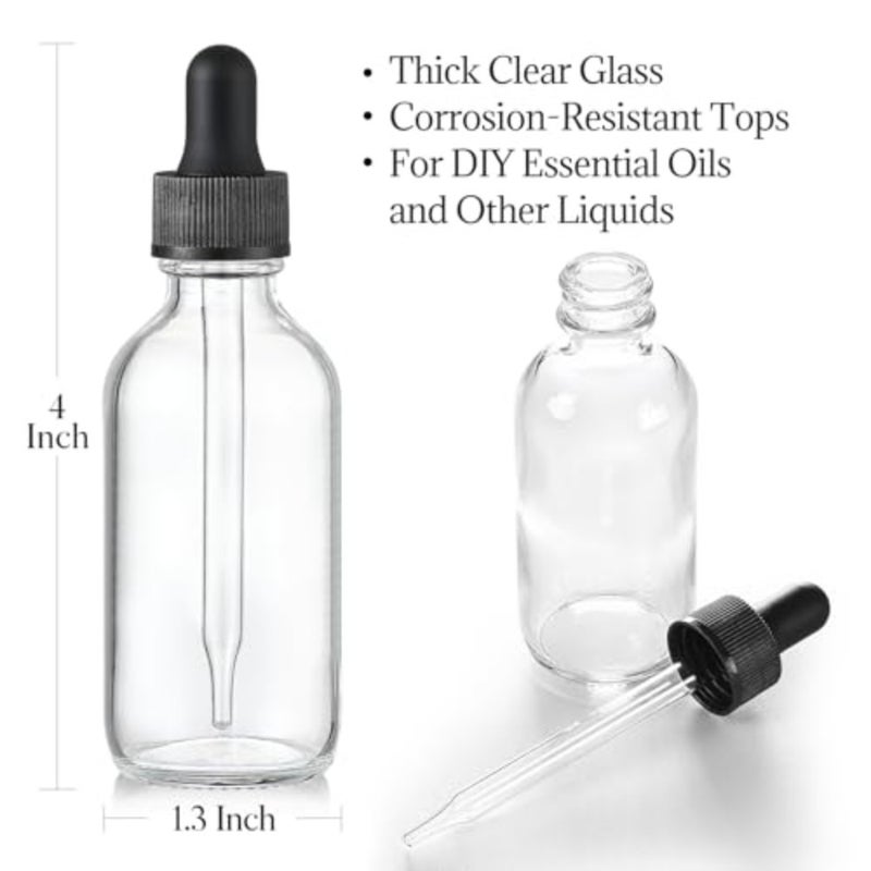 Set of 4, 1 oz Clear Eye Dropper Bottles with 1 Stainless Steel Funnels and 4 Labels - s 30ml Thick Glass Tincture Bottles - Leakproof Essential Oils Bottles for Health, Personal Care and Beauty - Image 3