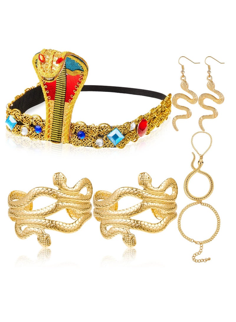 Excefore Egyptian Headpiece Costume Accessories, 5 Pcs Egyptian Metal Headpiece, Snake Bracelet, Snake Earrings and Egyptian Metal Headpiece, for Egypt Cosplay Costume Supplies  - Image 1
