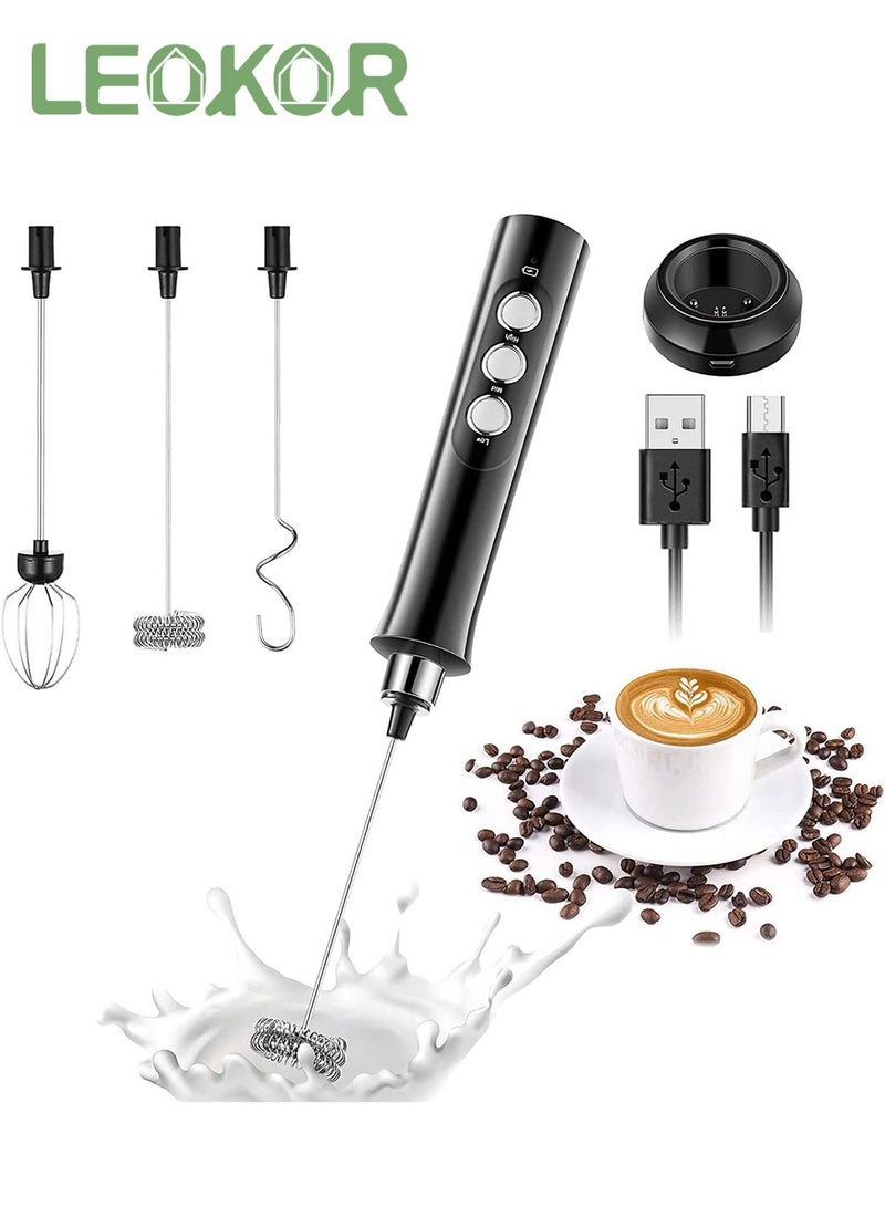 ليوكور حليب متكافئ ، قهوة مع قاعدة شحن ، 3 سرعات خفاش البيض ، USB القابلة لإعادة الشحن من الحليب المحمول باليد - Image 1