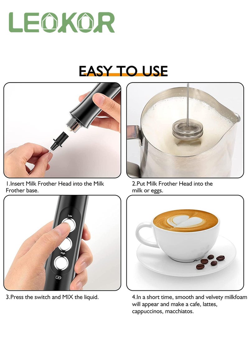 ليوكور حليب متكافئ ، قهوة مع قاعدة شحن ، 3 سرعات خفاش البيض ، USB القابلة لإعادة الشحن من الحليب المحمول باليد - Image 3