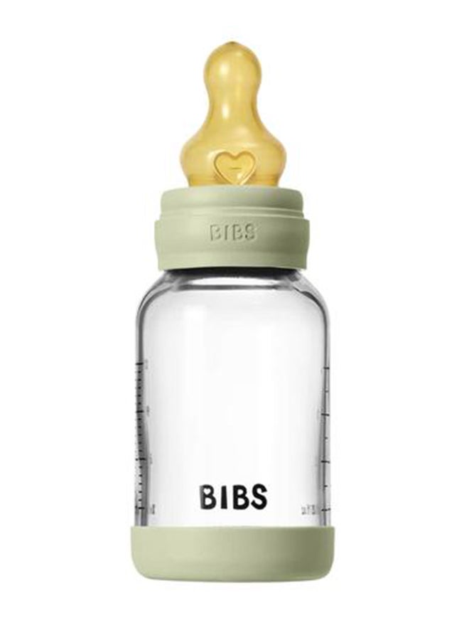 BIBS Glass Baby Bottle Round Latex 1 Pack 120 ml Slow Flow Sage - Image 1