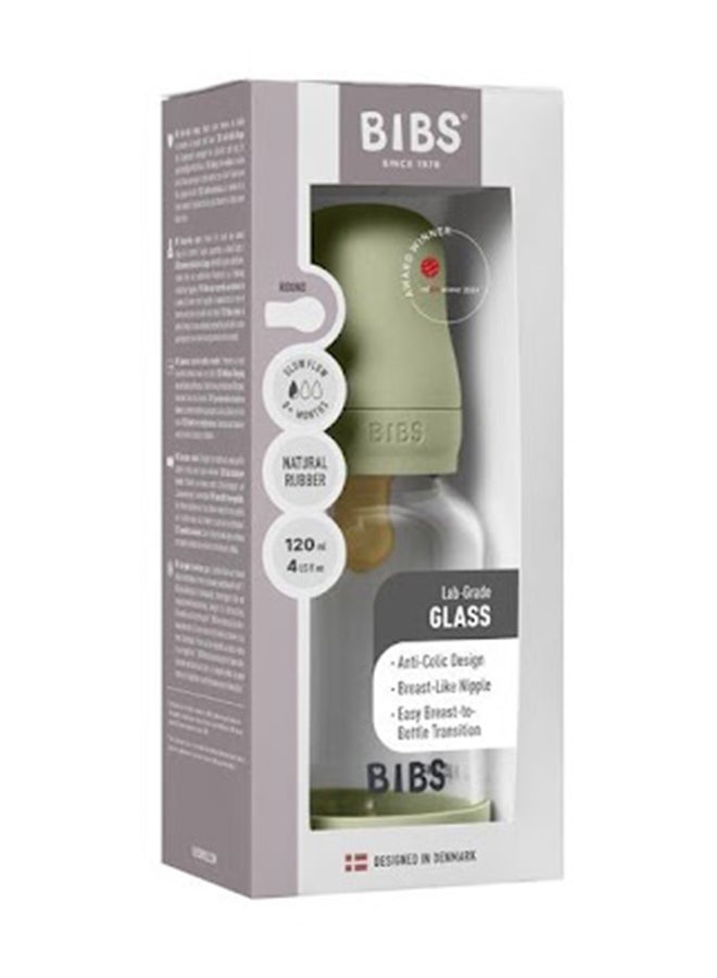 BIBS Glass Baby Bottle Round Latex 1 Pack 120 ml Slow Flow Sage - Image 4