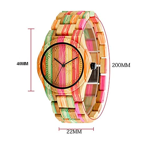 BEWELL Wooden Watches Handmade Natural Colorful Bamboo Wooden Watch Analog Quartz Wrist Watch Orange - Image 2