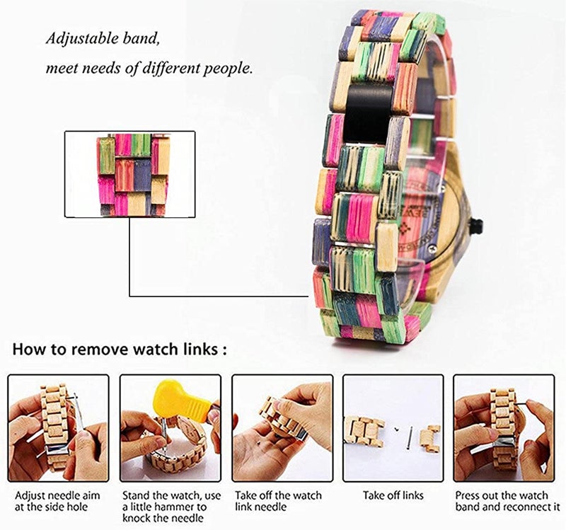 BEWELL Wooden Watches Handmade Natural Colorful Bamboo Wooden Watch Analog Quartz Wrist Watch Orange - Image 5