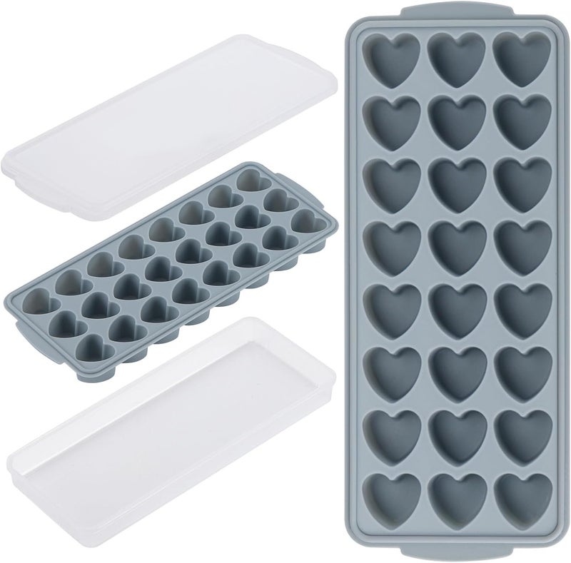 BTYMS Heart Shaped Ice Cube Trays with Lid and Bins, Silicone Chocolate Mold, Easy Release Ice Trays, 24-Cavity Heart Molds for Ice Cubes, Gelatine, Baking and Candy - Image 1